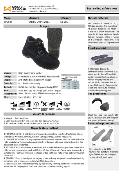 Botas de Seguridad de Cuero Hidrófugo con Puntera Y Plantilla S3