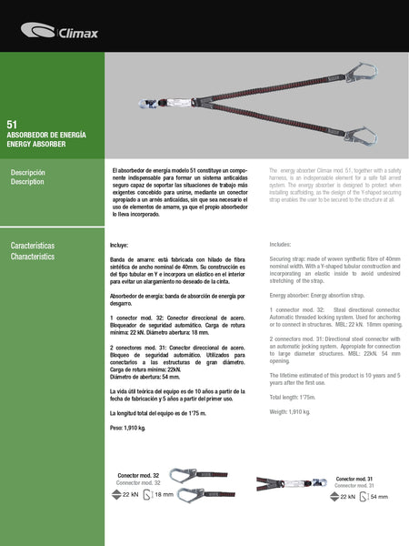 Eslinga Anticaídas con Absorbedor de Impacto - Cod. 51